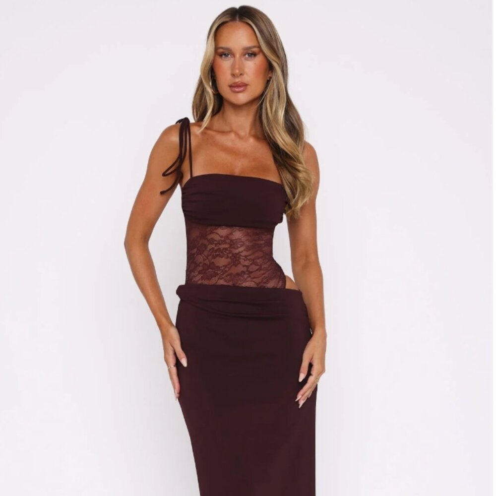 Athene Celina Maxi Lace Cutout Bordeaux Burgundy Dress